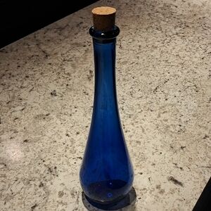 Vintage Cobalt Blue Decorative Glass Bottle with Cork Stopper